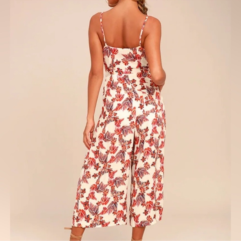 FREE PEOPLE | Hot Tropics beige/red multi floral wide leg cropped jumpsuit - Picture 3 of 4
